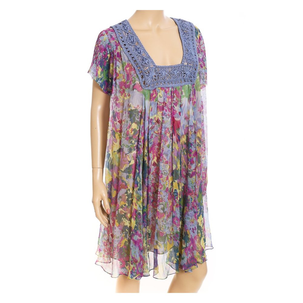 TRACY REESE NWT Periwinkle Trailing Floral Crochet Trim Tie Back Dress - Picture 2 of 9